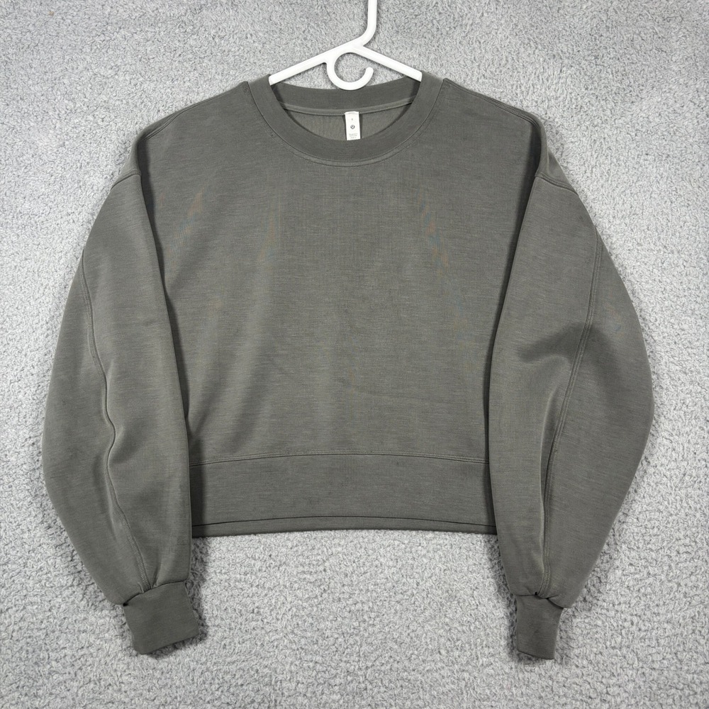 Lululemon Women Sweatshirt 4 Gray Perfectly Oversized Cropped Crew Softstreme